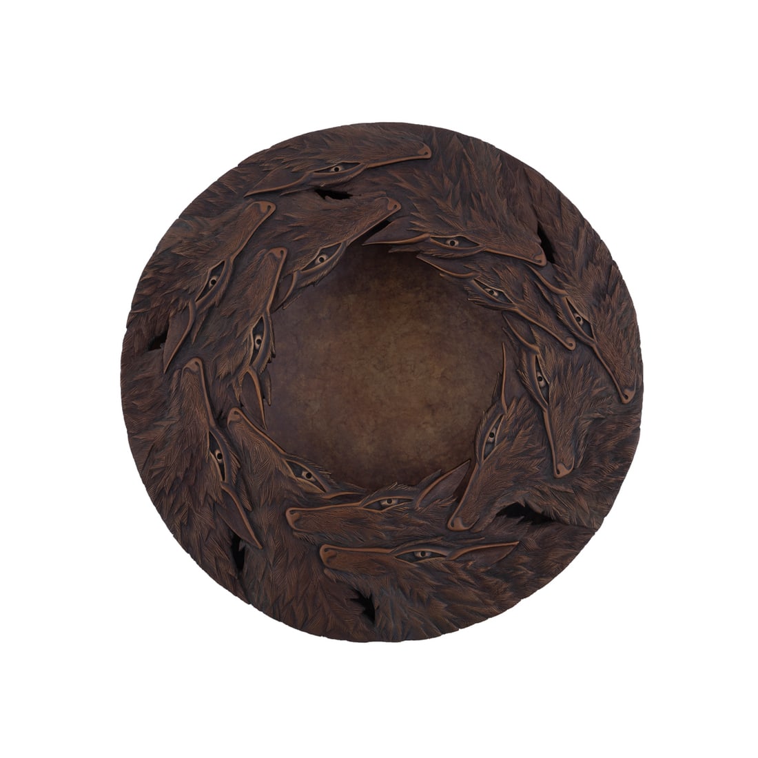 Ron Layport, "Wolf Dance" Bronze Bowl, 2010: Ron Layport American, Born 1942 'Wolf Dance' - 2010 Bronze bowl Signed "Layport" and numbered 2/10 to underside. Published by Wright Publishing Company, Los Ranchos, NM. 5 x 18 5/8 x 18 5/8 in. (12.7 