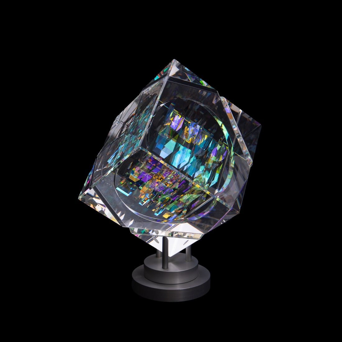 Toland Sand, Art Glass Sliced Cube on Stand, 2004 (1 of 1)