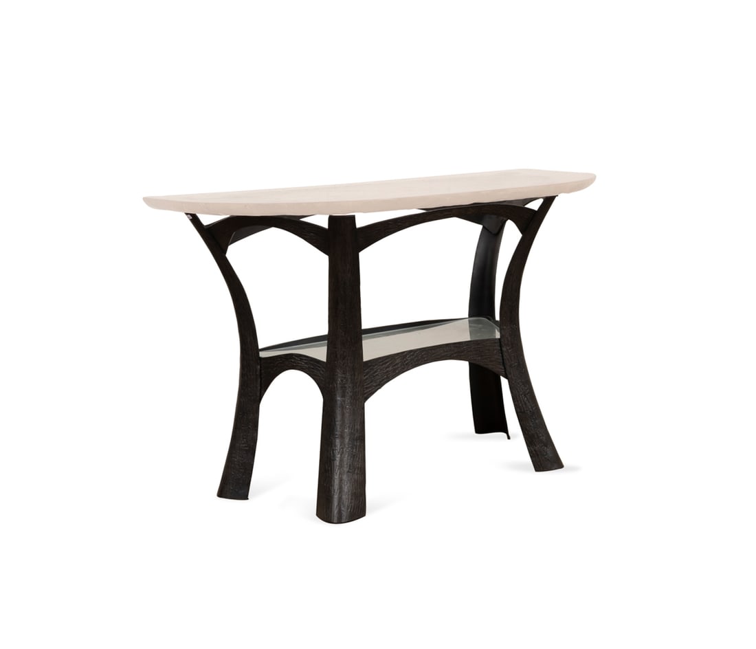 Littleton & Vogel Glass & Steel Entry Table w/ Shelf, 2012 (1 of 7)