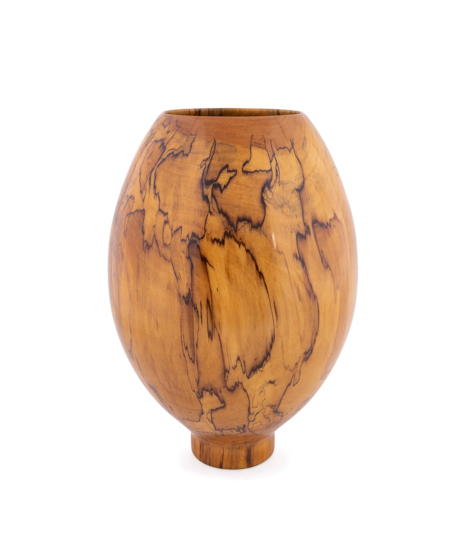 Philip Moulthrop, Spalted Sycamore Footed Vase: Philip Moulthrop American, born 1947 Turned Footed Vase Spalted Sycamore Signed, wood species, and numbered "803090" to the underside. 14 1/2 x 11 1/2 x 11 1/2 in. (36.8 x 29.2 x 29.2 cm.) Provenance