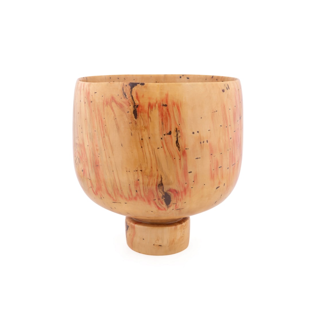 Matt Moulthrop, Lg Ash Leaf Maple Footed Vessel: Matt Moulthrop American, born 1977 Turned Footed Vessel Ash Leaf Maple Signed, wood species, and numbered "908120" to the underside. 15 3/4 x 15 x 15 in. (40 x 38.1 x 38.1 cm.) Provenance: Private Co