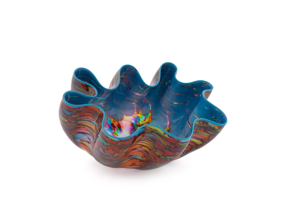 Dale Chihuly, Cerulean "Macchia" Blown Glass: Dale Patrick Chihuly American, Born 1941 Cerulean "Macchia" Portland Press Edition- 2010 Blown Glass Acid etched signature "Chihuly" and "PP10" to underside. Accompanied by acrylic box with a black ba