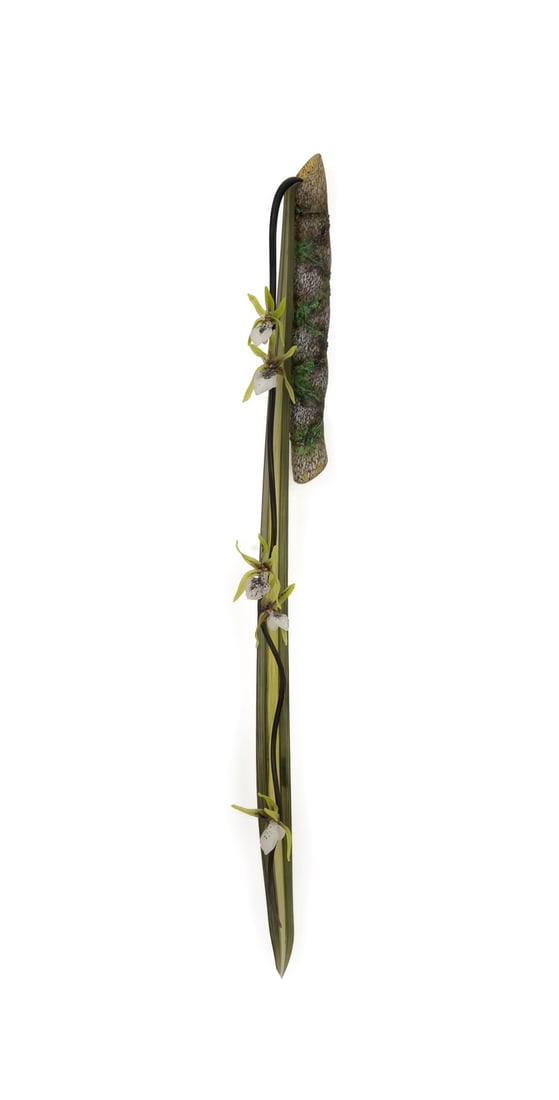 Debora Moore, Brassia Spider Orchid Bamboo, 2004: Debora Moore American, born 1960 "Brassia Spider Orchid Bamboo", 2004 Blown and sculpted glass Acid etched signed and dated to top of wall-mounted piece. Installed as three pieces. Shorter piece attac