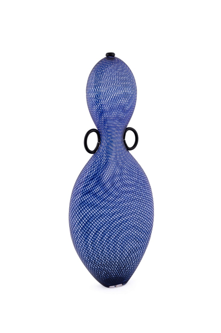 Dante Marioni, "Blue Gourd", 2013, Blown glass: Dante Marioni American, born 1964 "Blue Gourd" - 2013 Blown glass Signed "Marioni" and dated to underside. Note: This Lot is accompanied by a 2013 receipt from Blue Rain Gallery, Santa Fe, NM, and a 2