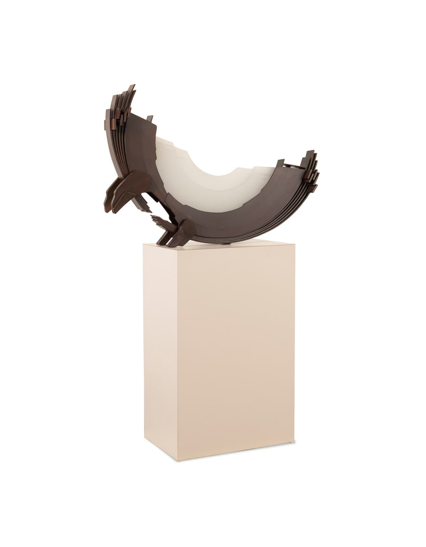 Sally Rogers, "Arc" - 1994, Cast glass and fabricated steel (1 of 8)