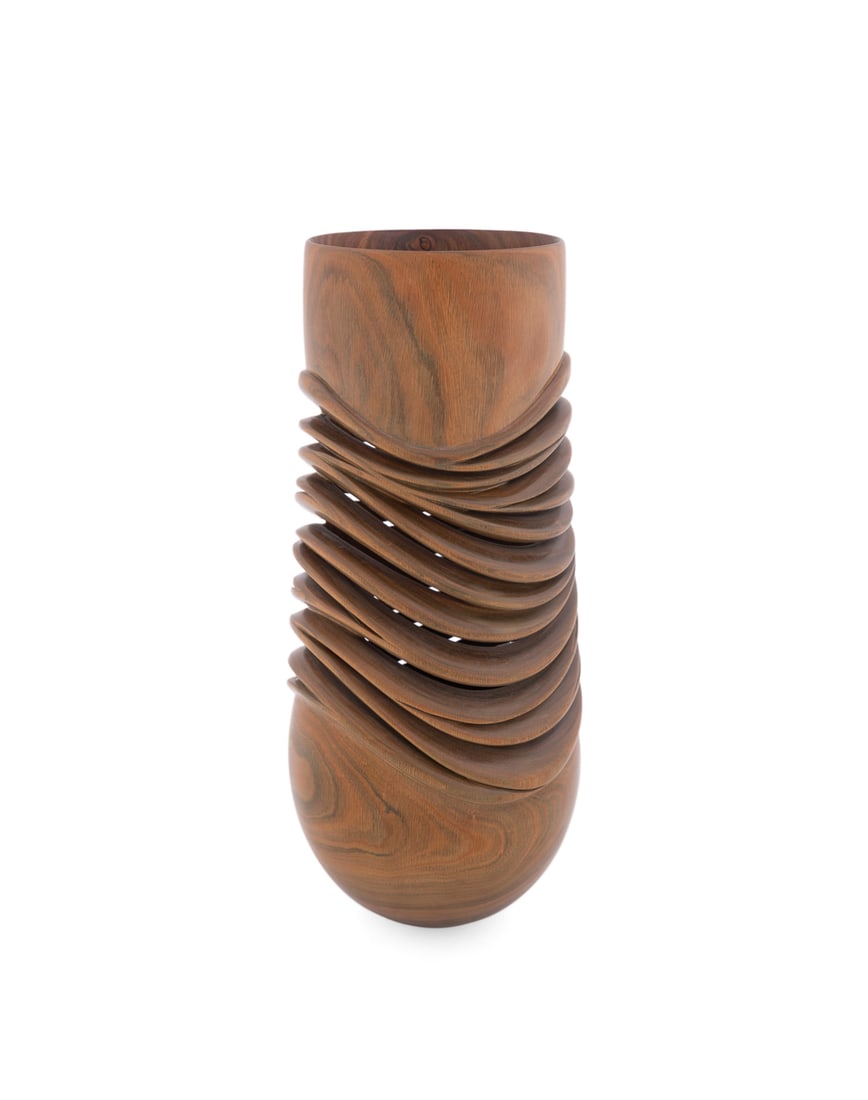 William Hunter, "Current Reflections", 2007: William Hunter American, born 1947 "Current Reflections" - 2007 Cocobolo Wood Signed, dated, titled, and numbered "1546" to the underside. 13 1/2 x 6 1/4 x 6 1/4 in. (34.3 x 15.9 x 15.9 cm.) Provenan