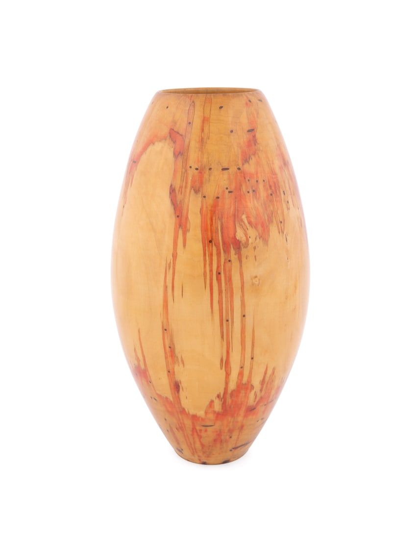 Philip Moulthrop, Turned Ash Leaf Maple Vase: Philip Moulthrop American, born 1947 Turned Wood Vase Ash Leaf Maple Signed, wood species, and numbered 013052 to underside. 15 x 7 3/4 x 7 3/4 in. (38.1 x 19.7 x 19.7 cm.) Provenance: Private Collec