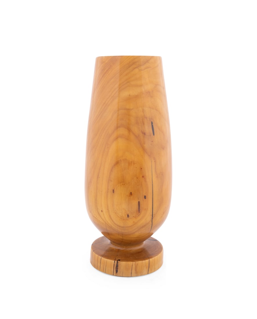 Matt Moulthrop, Large Turned Yellowwood Chalice: Matt Moulthrop American, born 1977 Turned Chalice Yellowwood Turned chalice or footed vase, signed, wood species, and numbered "302020" to the underside. 19 x 8 1/4 x 8 1/4 in. (48.3 x 21 x 21 cm.)