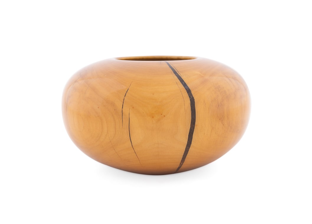Matt Moulthrop, Turned Yellowwood Bowl: Matt Moulthrop American, born 1977 Turned Bowl Yellowwood Signed, wood species, and numbered "215120" to the underside. 5 1/4 x 9 1/2 x 9 1/2 in. (13.3 x 24.1 x 24.1 cm.) Provenance: Private Collecti