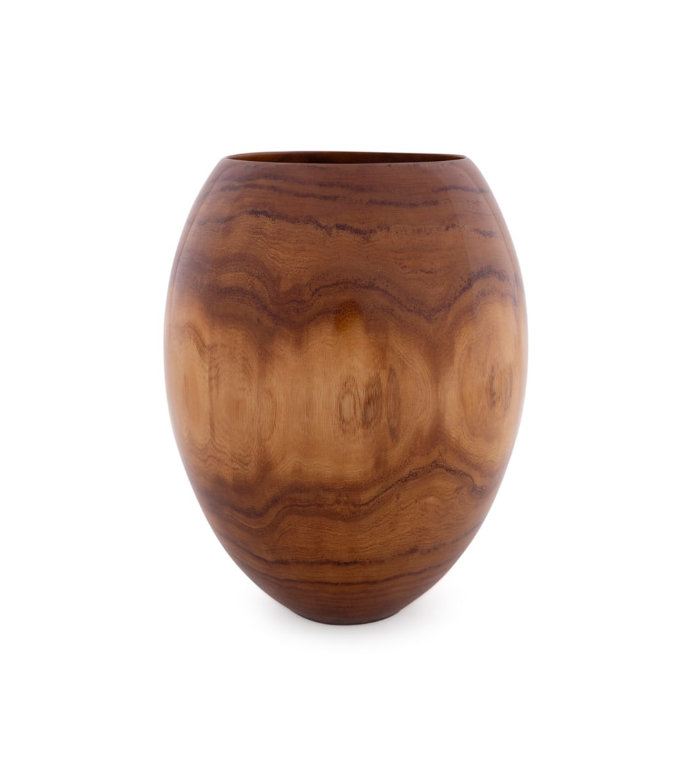 Philip Moulthrop, Turned Mulberry Wood Vase: Philip Moulthrop American, born 1947 Turned Vase Mulberry Wood Mimosa signed, wood species, and numbered "604040" to the underside. 10 1/2 x 8 1/2 x 8 1/2 in. (26.7 x 21.6 x 21.6 cm.) Provenance: Pri