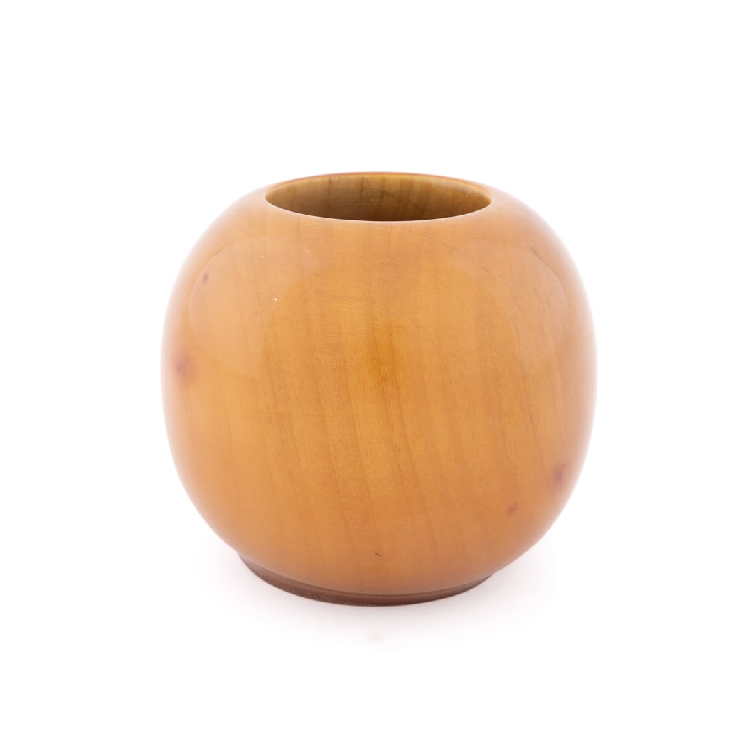 Matt Moulthrop, Small Turned Yellowwood Vessel: Matt Moulthrop American, born 1977 Turned Vessel Yellowwood Signed, wood species, and numbered "101330" to the underside. 3 1/4 x 4 x 4 in. (8.3 x 10.2 x 10.2 cm.) Provenance: Private Collection, Atl