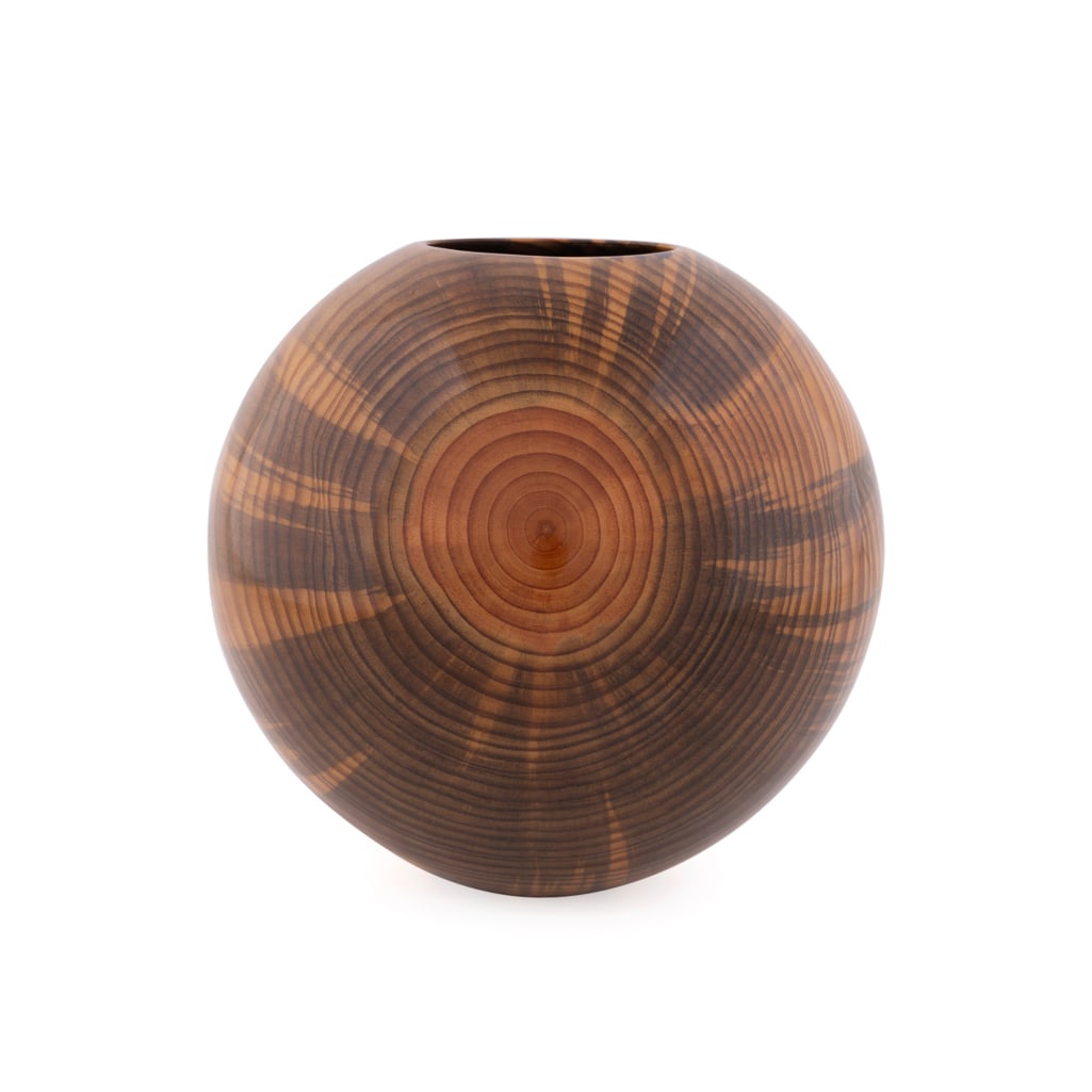 Philip Moulthrop, Turned Streaked Pine Bowl: Philip Moulthrop American,, born, 1947 Turned Bowl Streaked Pine Signed, wood species, and numbered "B2001" to the underside. 10 x 10 3/4 x 10 3/4 in. (25.4 x 27.3 x 27.3 cm.) Provenance: Private Col