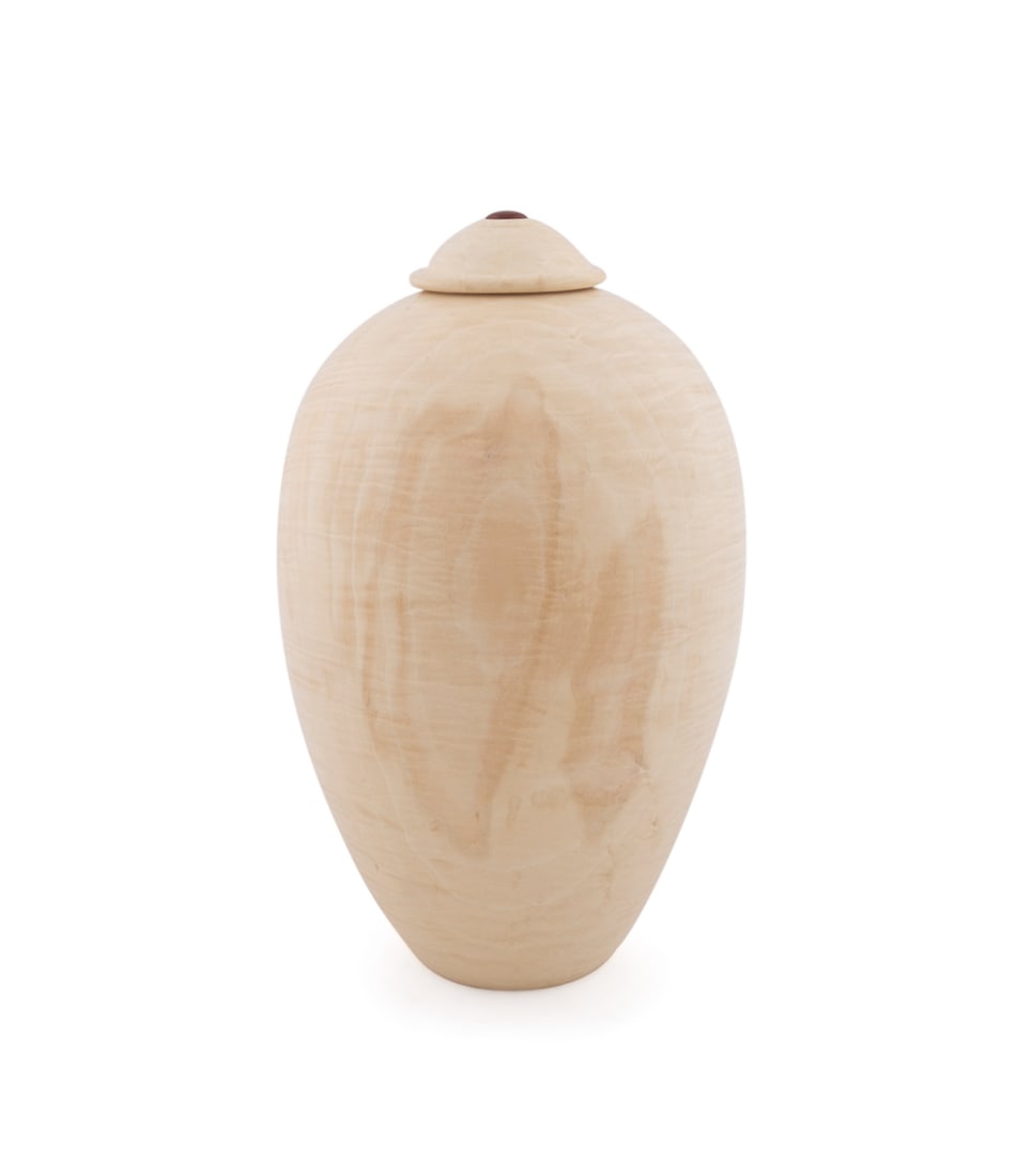John Jordan, Turned Wood Vessel with Lid, 1997: John Jordan American, 1950-2023 Vessel with Lid - 1997 Turned Light Wood Signed and dated to underside. 11 x 7 x 6 3/4 in. (27.9 x 17.8 x 17.1 cm.) Provenance: Private Collection, Atlanta, GA.