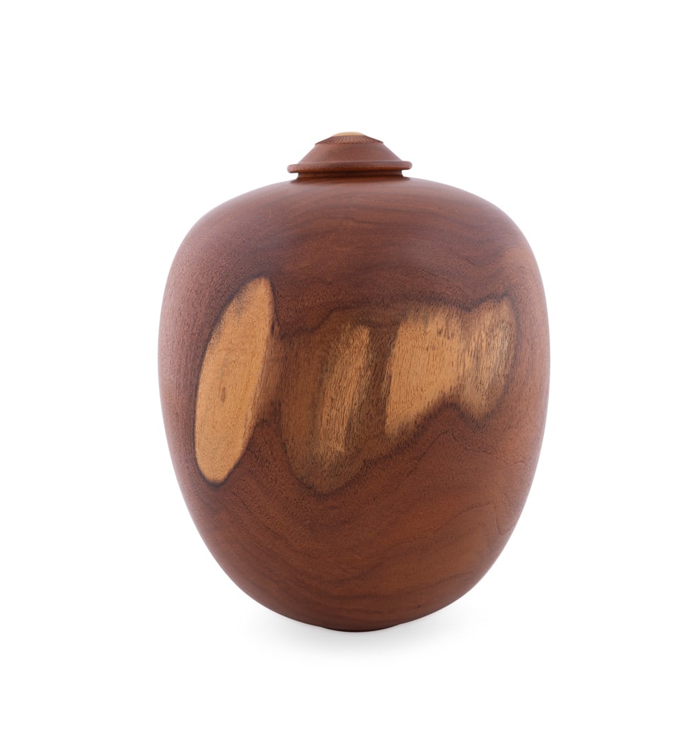 John Jordan, Turned Mesquite Wood Vessel, 1992: John Jordan American, 1950-2023 Turned Wood Vessel with Lid - 1992 Mesquite Signed, dated, and wood type to underside. (With lid) 12 1/2 x 10 x 10 in. (31.8 x 25.4 x 25.4 cm.) Provenance: Private Col