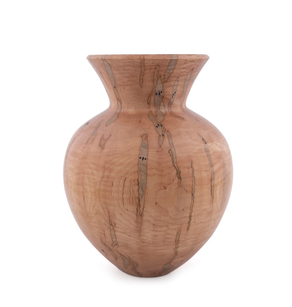 Bruce Hoover, Turned Ambrosia Maple Vase, 2004: Bruce Hoover American, active after 1999 Turned Vase - 2004 Ambrosia Maple Signed, wood species, and dated to the underside. 12 3/4 x 10 1/4 x 10 1/4 in. (32.4 x 26 x 26 cm.) Provenance: Private