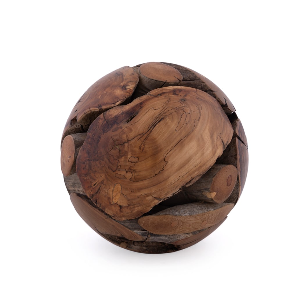 R. Asay & R. Davis, Driftwood Sphere, 2003: Untitled (Santa Maria River Driftwood Sphere) - 2003 Roger Asay (American, born 1941) and Rebecca Davis (American, born 1950). Signed, dated, and inscribed with wood type to inner wood piece. 8 1/2 x 