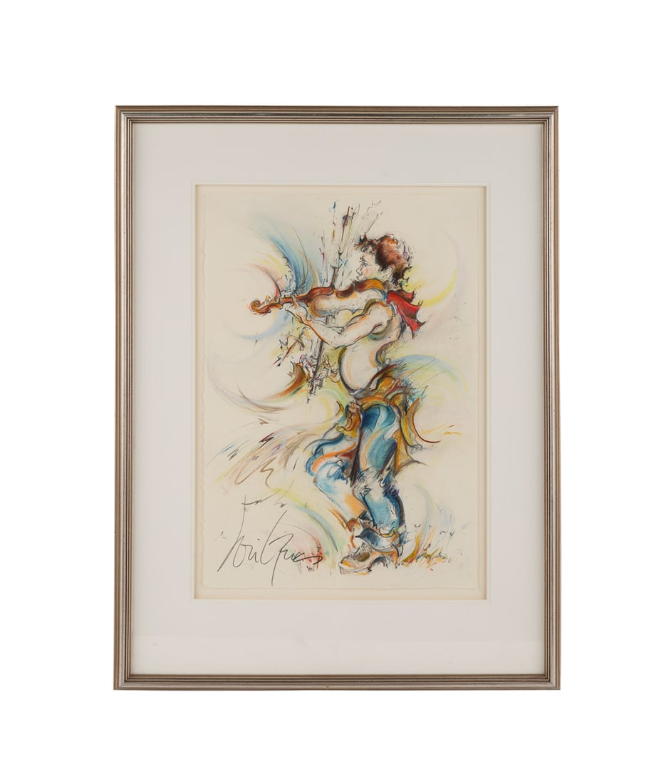 L.-G. Fenster, "Le Petit Travailleur...", 2005: Lori-Gene Fenster American, 1956-2014 "Le Petit Travailleur, Opus 3" - 2005 Mixed media on paper Signed and dated to LL, sheet with title, medium, and artist name affixed to verso. Framed. Sheet: 22 x