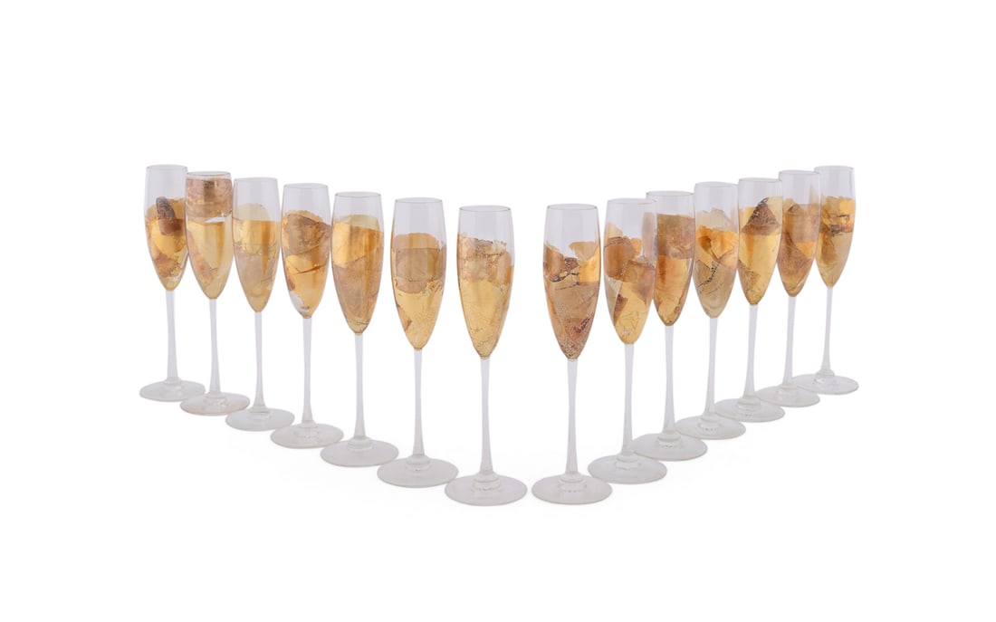 R. Strong, Set of 14 "Gold Leaf" Champagne Flutes (1 of 8)