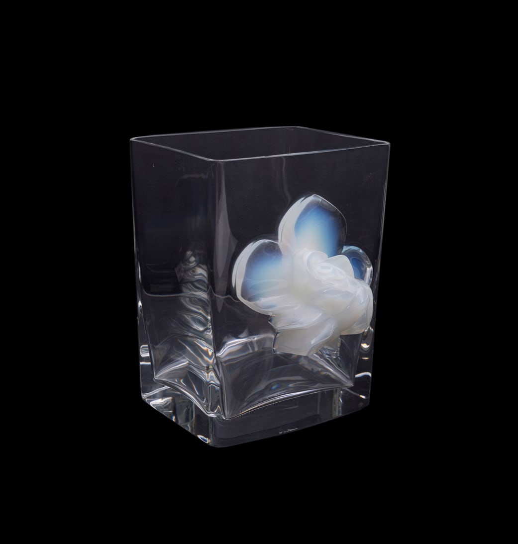 Lalique, Crystal Rose Vase, 2005: Crystal Rose Vase Lalique (French, founded 1888), 2005. Having an opalescent rose, acid etched "Lalique 2005" to underside. 8 1/4 x 6 3/8 x 7 in. (21 x 16.2 x 17.8 cm.) Provenance: Private