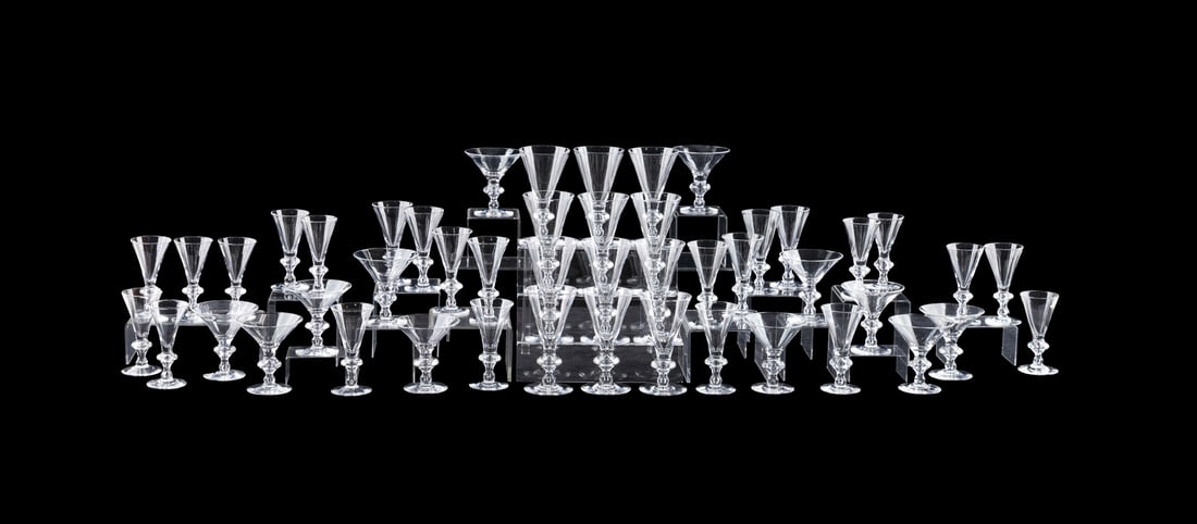 Sidney Waugh for Steuben, No 7737 Stemware for 12: Sidney Waugh for Steuben, No 7737 Stemware for 12 Sidney Waugh (American, 1904-1963) for Steuben (American, founded 1903). Set of 48 pieces of pattern no. 7737 (pattern introduced 1937) colorless