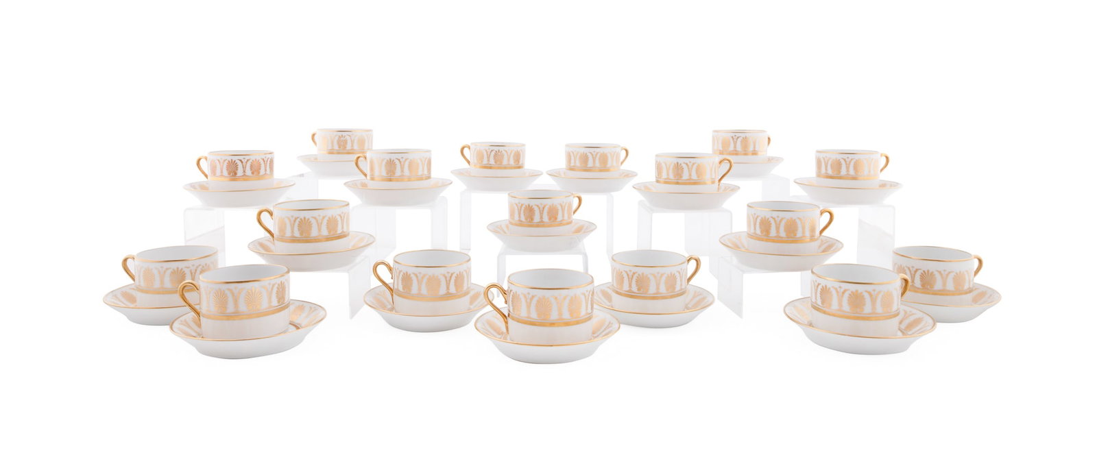 Ginori "Pompeii Gold" Cups & Saucers for 18: Ginori "Pompeii Gold" Cups & Saucers for 18 Richard Ginori, Italy, 1960s Richard Ginori (Italian, founded 1735). Set of 36 pieces of "Pompei Gold" (pattern active 1966-1997) dinnerware comprising 18 f
