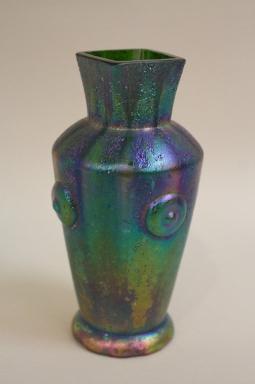 Loetz Green Art Glass Vase: 6"H x 2 1/4" in diameter at base