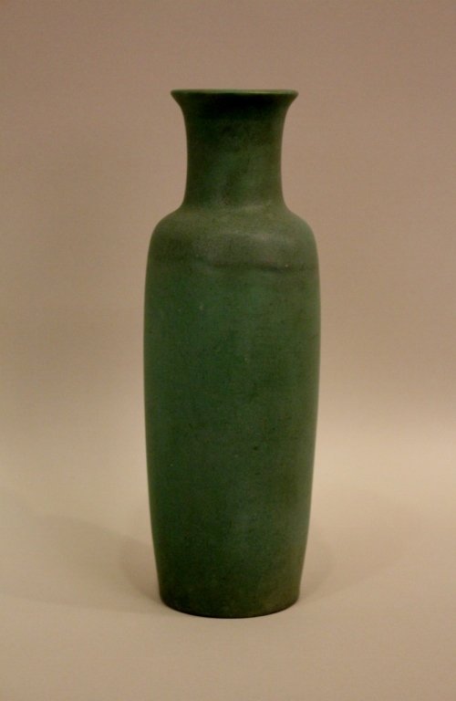 Teco Green Pottery Vase: 13"H x 4 1/4" in diameter