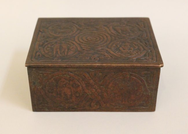 Bronze Tiffany Studios Box: signed Tiffany Studios/New York, #1660, with wooden liner - 2 1/4"H x 4 1/2"W x 3 1/2"D