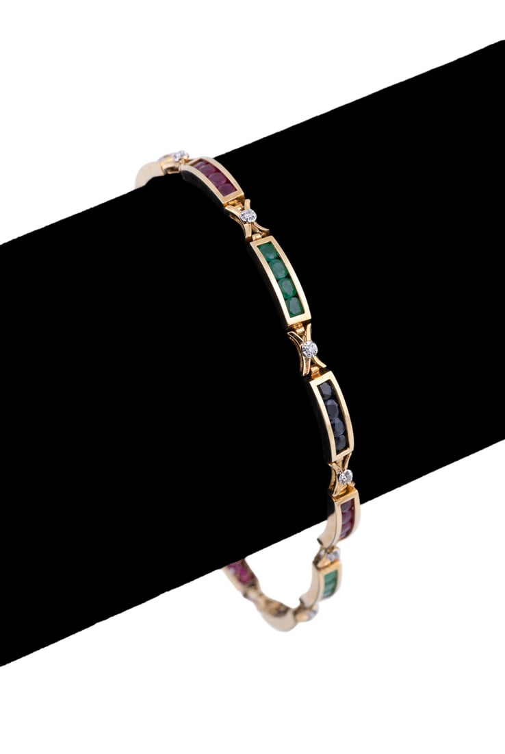 Ruby, Sapphire, Emerald & Diamond 14k YG Bracelet (1 of 14)