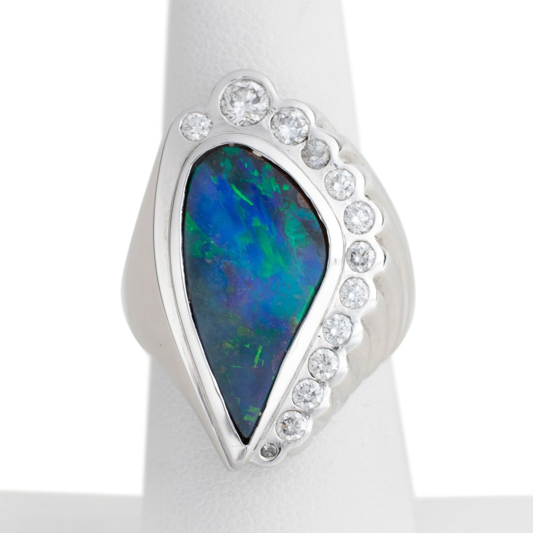 Australian Black Boulder Opal & Diamond WG Ring (1 of 11)