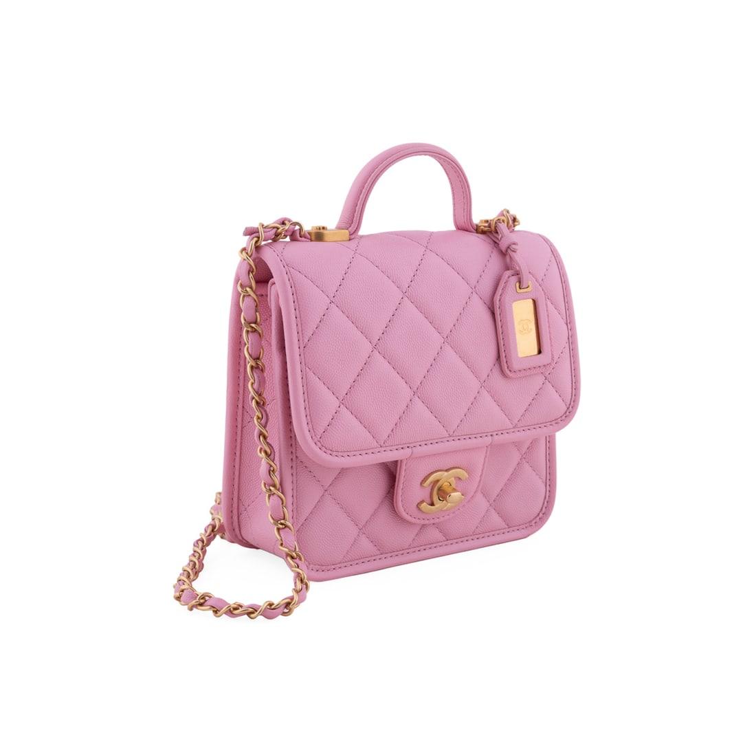 Chanel Caviar School Memory Top Handle Flap Bag: Chanel (French, founded 1910). With top handle, affixed chain and leather crossbody strap, front flap with CC turn lock, open back exterior pocket, multiple interior compartments and pockets, and CC l