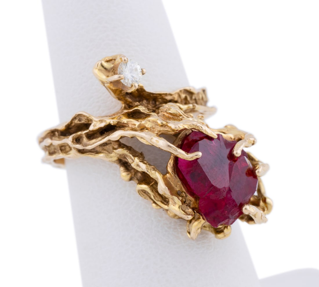 14K Yellow Gold, Ruby and Diamond Ring - 2