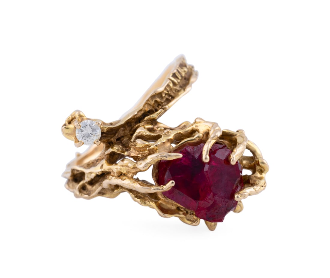 14K Yellow Gold, Ruby and Diamond Ring - 3