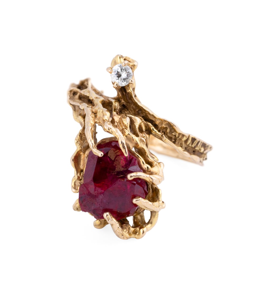 14K Yellow Gold, Ruby and Diamond Ring - 4