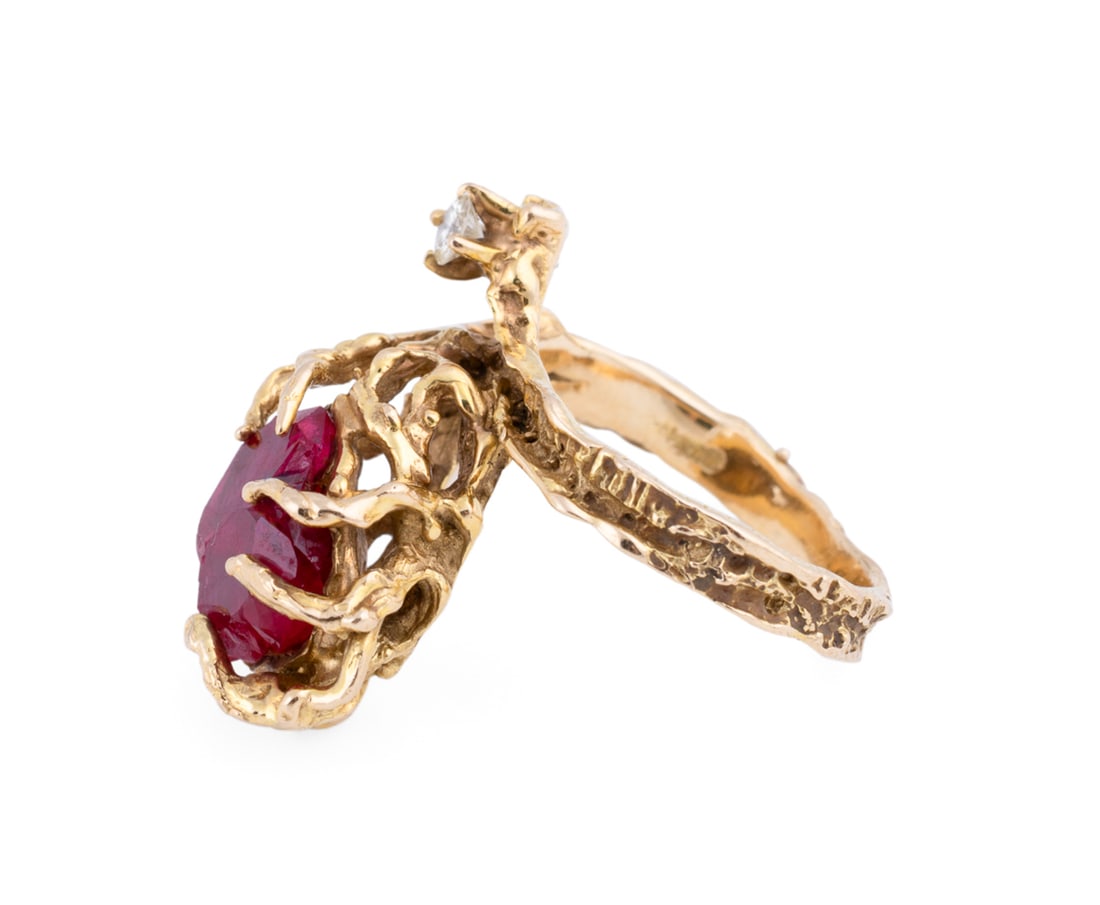 14K Yellow Gold, Ruby and Diamond Ring - 5