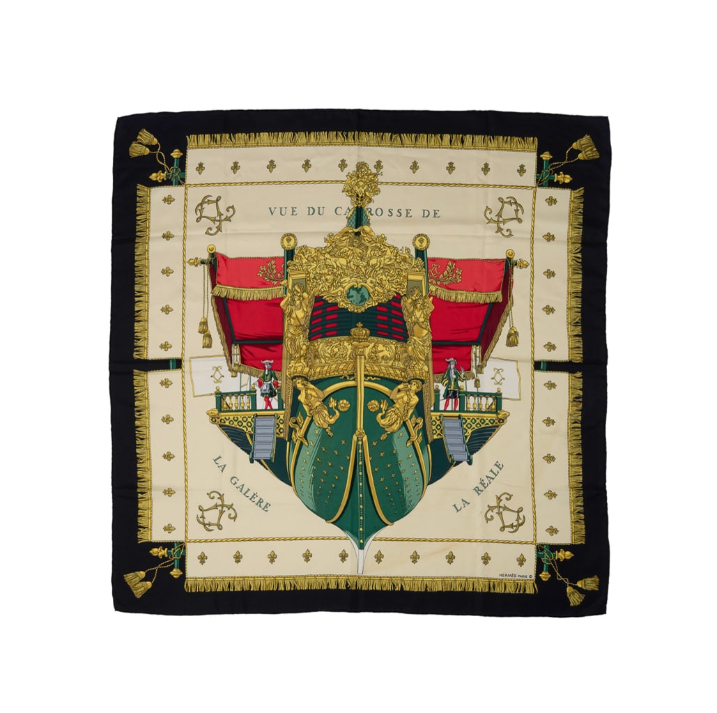 Hermes, "Vue du Carrosse..." Silk Scarf: Hermes (French, founded 1837). "Vue du Carrosse de la Galerie la Reale" silk scarf, appropriately marked, without original care tag. Approximate dimensions: 35 x 35 in. (88.9 x 88.9 cm.) Provenance: P