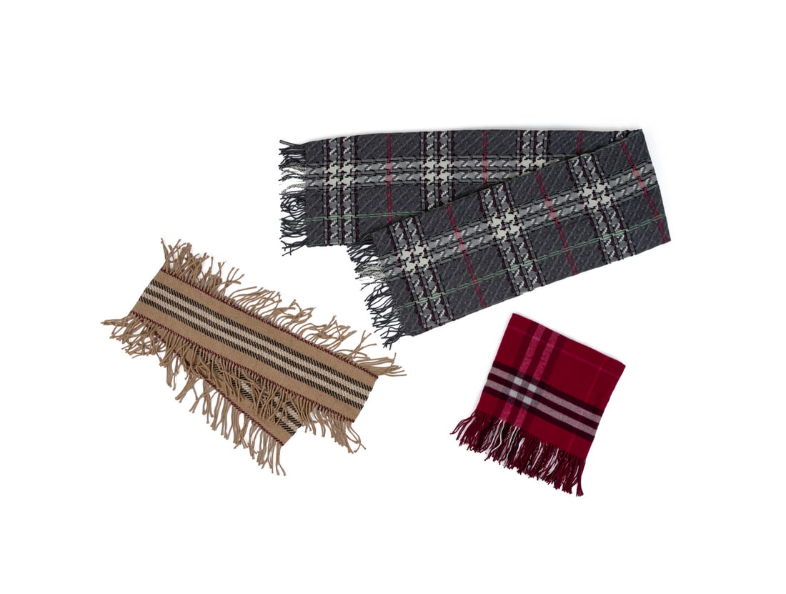 Burberry, Three Wool/Cashmere Scarves with Fringe (1 of 12)
