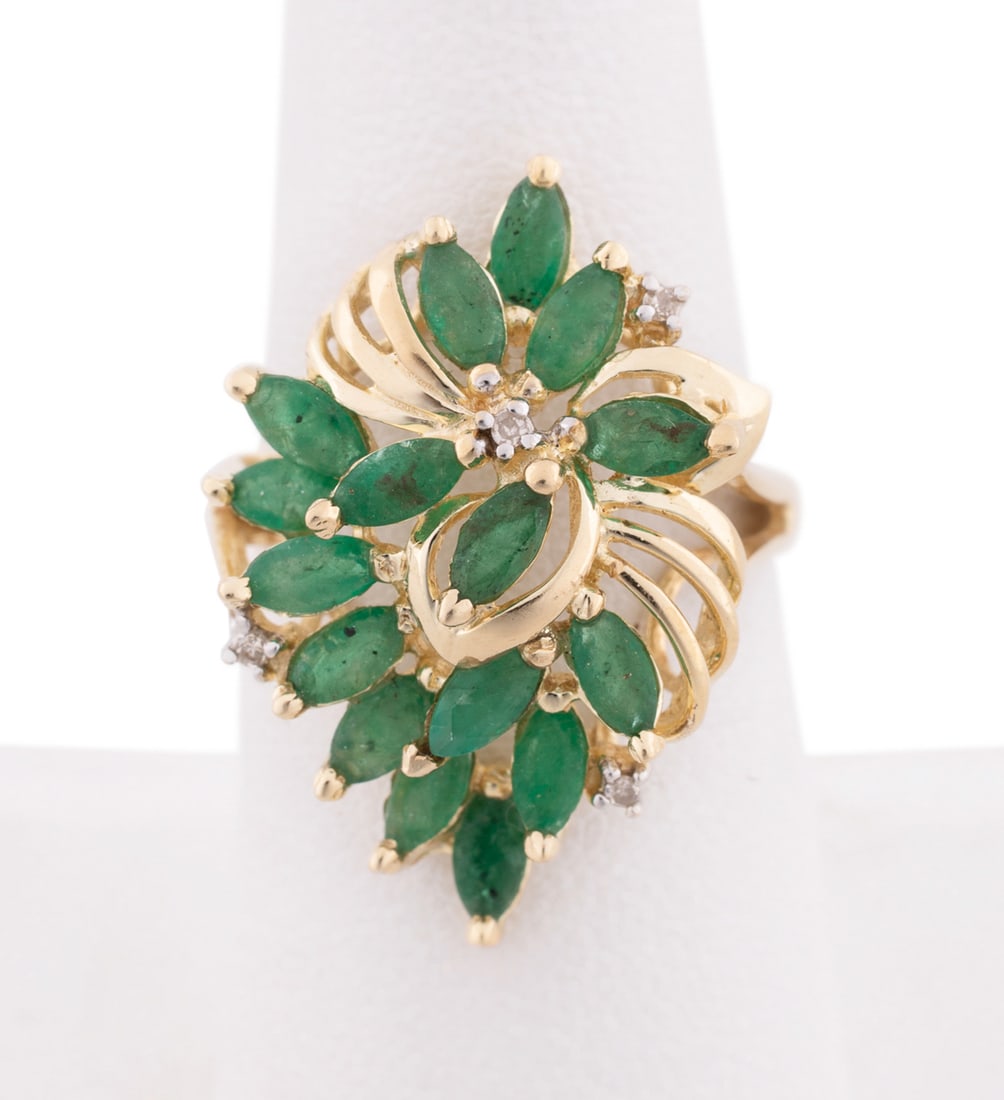 Emerald & Diamond Cluster 14k YG Ring (1 of 7)