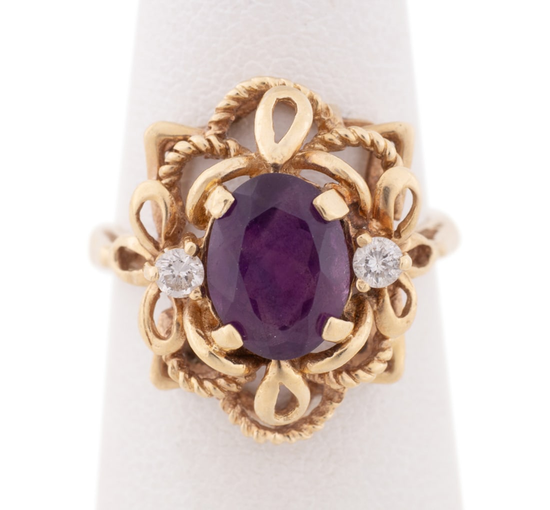 Diamond & Amethyst 14K YG Ring (1 of 6)