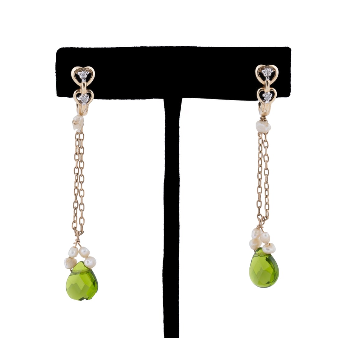 Glass, Seed Pearl & Diamond 10K YG Drop Earrings (1 of 9)