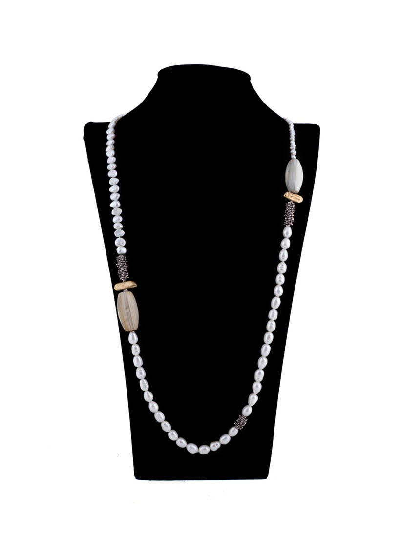 Pearl, Agate & Gold Tone Beaded Stranded Necklace (1 of 13)