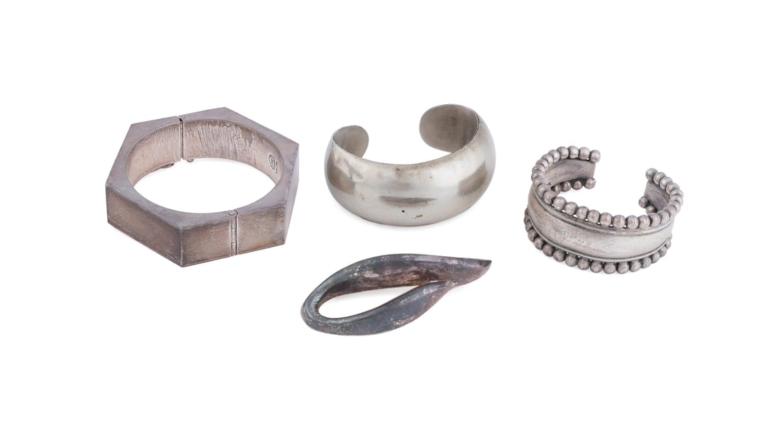 Four Mexican Sterling Silver Bracelets and Brooch (1 of 20)