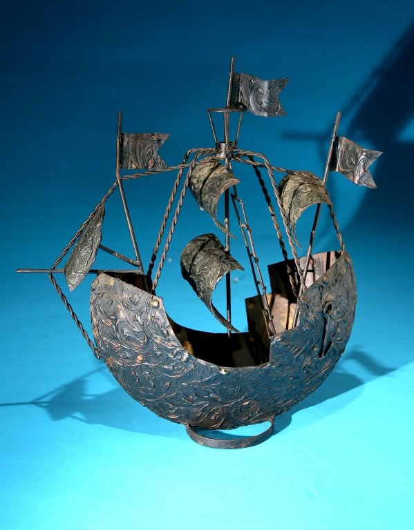 Small Antique Iron Nef: A custom made metal model of a Nef sailing ship.