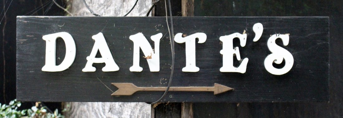 Wood "Dante's" Sign: with Right Pointing Arrow.