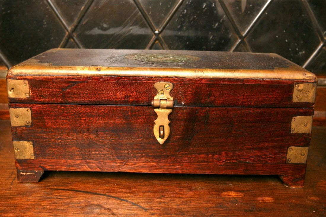 Wooden Ship's Box: With brass accents.