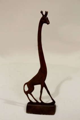 A Bronze Doorstop: In the form of a giraffe. Illegibly signed.