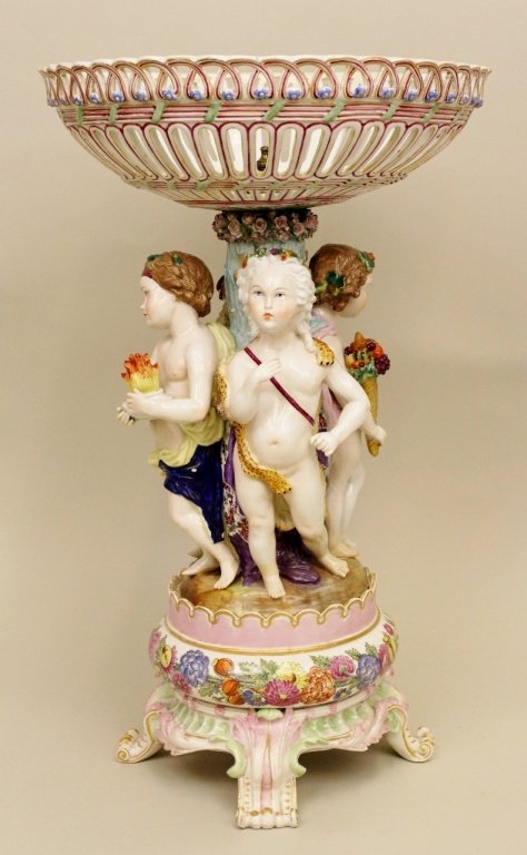 19th C. Meissen Style Compote: With crossed sworad mark on bottom.