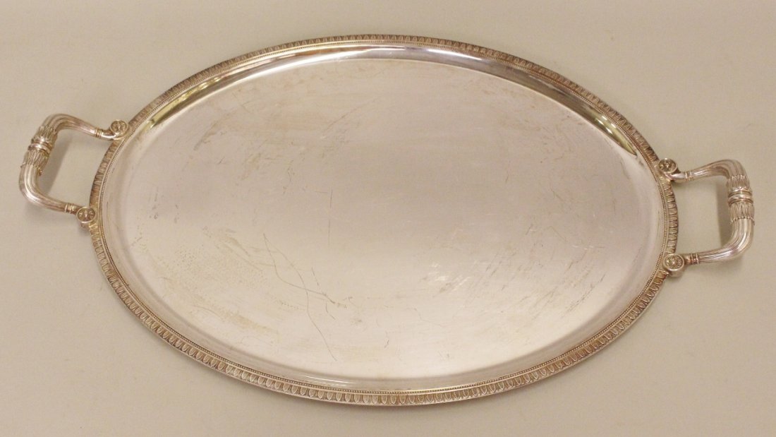 Fine Christofle Tray with Handles: 25 1/2" across handles x 16 1/2"