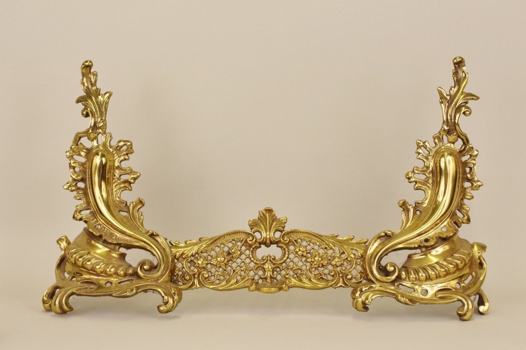 Louis XV Style Brass Fire Fender: With scrolled foliate and shell decoration. 16 inches x 30 inches.