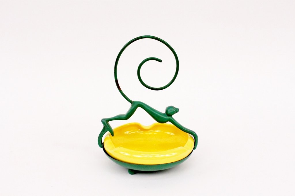 Frankart Monkey Ashtray (T332): Frankart Inc. (American 1920s-1930s), No. T332. Original Frankart animal form ashtray with depiction of a playful and whimsical monkey or ape with a spiral curled tail (acting as handle) in Roman Gree